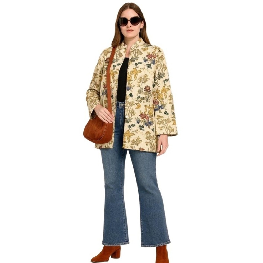 Erin London Jacket Womens‎ 18 Petite Buttons Tapistry Floral Asian Inspired